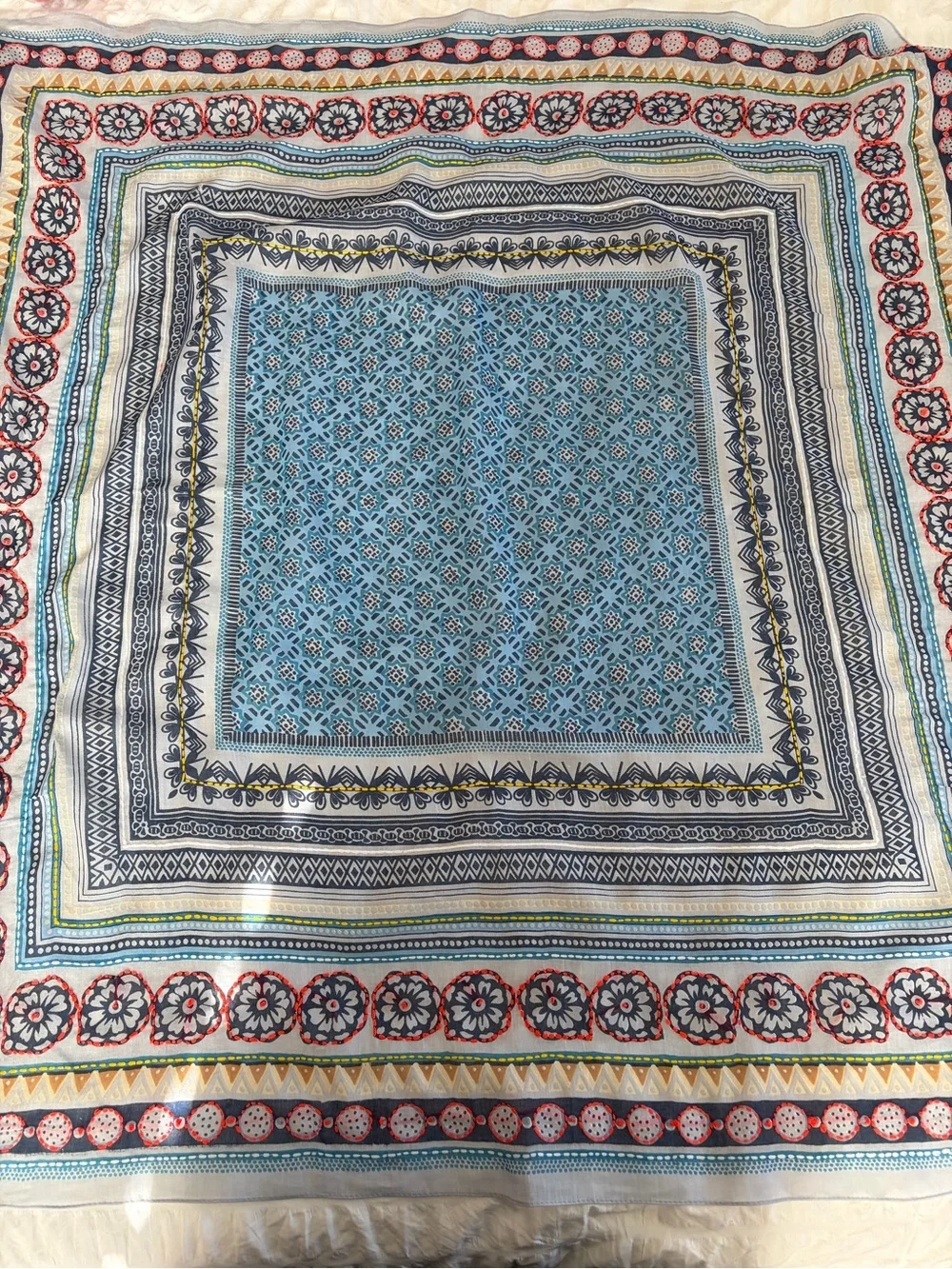 NWT Aratta Silent Journey Mulitcolor Cotton Scarf With Patterns and Embroidery